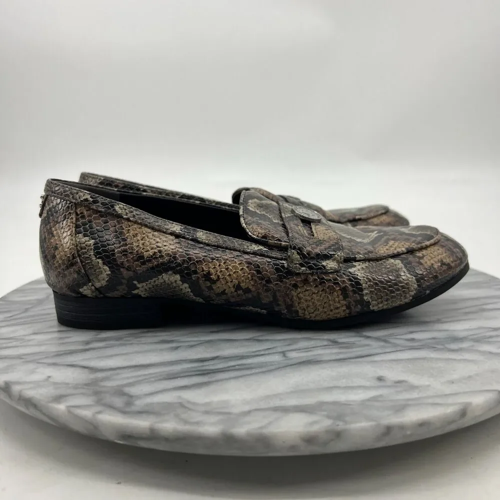 Sam Edelman Circus Loafer Womens 7 Brown Leather Snake Print Slip On Flats Shoes